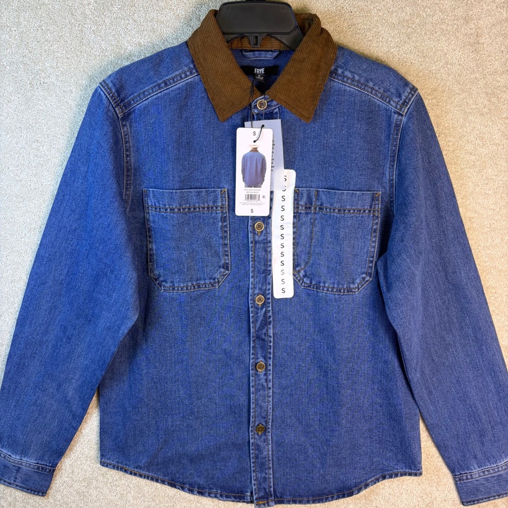 Frye Barn Shacket Mens Small Medium Wash Denim Corduroy Collar Jacket NEW